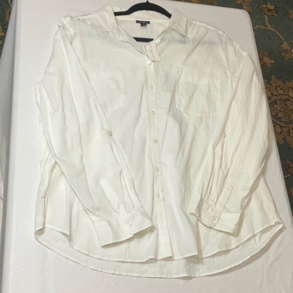 Ann Taylor White Long Sleeve Button Down Collar Dress Shirt Size XL - Picture 5 of 5